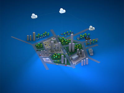 Cloud Connected city 3d artik cinema 4d city cloud connected hex hexagon iot low poly