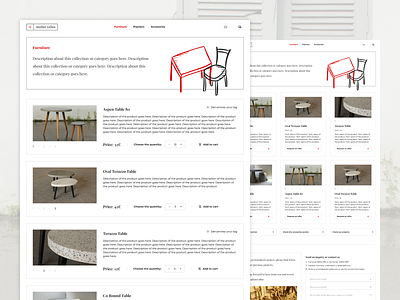 Furniture Shop Page cards clean ecommerce furniture minimal products red and white shop simple ui uiux ux web web design website white