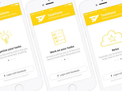 TaskDone Mobile Onboarding application button clean illustration minimal mobile onboarding simple ui ux white yellow
