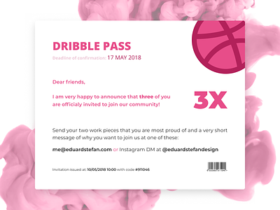 Dribbble Pass clean draft dribbble invitation minimal pass pink simple white