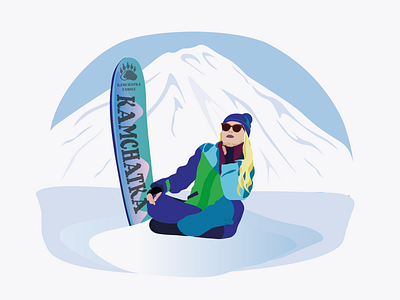 Winter vacation on a volcano with a snowboard girl graphic design illustration mountain snow snowboard snowboarder vacation volcano