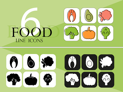 Food line icons healthy eating artichoke avocado blackberry cauliflower food graphic design health illustration pumpkin salmon