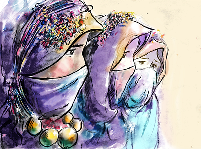 water color version of the Amazigh brides retouched in photoshop characters digitals graphic design illustration retouching scene watercolor