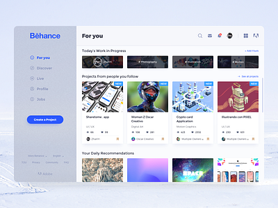 behance - For you behance dashboad ui