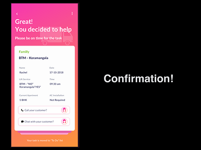 MOVE IN application confirmation orange pink ui ux