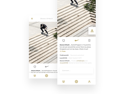 Nike SB - Streets of Gold app design black gold native app nike nike sb skateboarding ui uiux