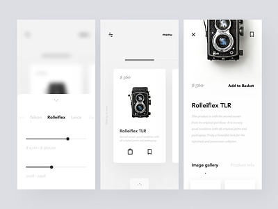 The Collector app design ecommerce filter menu minimal minimal app product concept product page ui ux web
