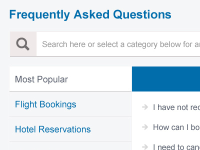 FAQ faq flat search tabs travel ui