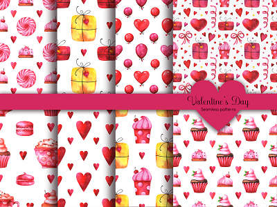 Watercolor patterns for Valentine's day celebration