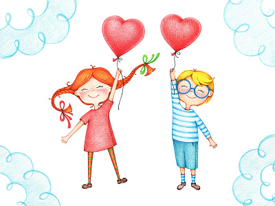 Cute romantic couple card couple cute hand drawn heart holiday illustration kids love picture romantic sentimental valentine valentines day