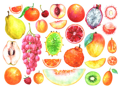 Watercolor fruits set