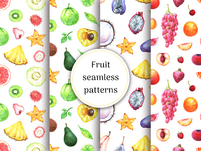 Watercolor fruit seamless patterns design exotic food fruit hand drawn pattern seamless sweet watercolor