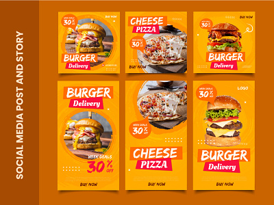 SOCIAL MEDIA POST TEMPLATE app burger design food graphic design illustration pizza post socal media story template vector