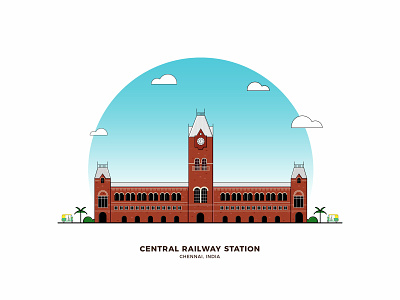 Central Railway Station, Chennai chennai flat design illustration railway station