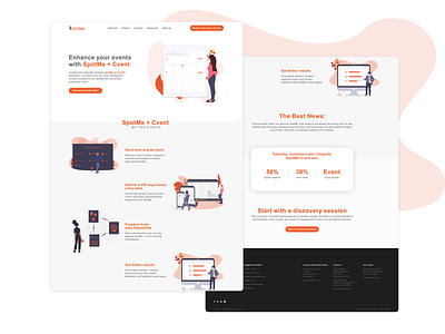 SpotMe Landing Page event app event management event page landing page landing page concept landing page design landing page ui light orange organizer white