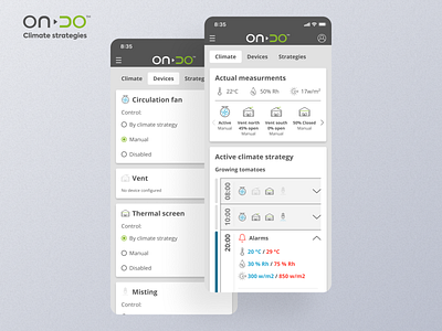 ONDO Climate strategies agriculture android app automation farm farming greenhouse ios iot irrigation material ui mobile mobile app mobile first product design responsive smart farm ui uiux ux