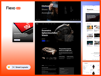 Flexo UI kit 2.0 blog components concept designinpiration ecommerce flexo freelance landing page media navigation pages portfolio product services sketch startup template uikit webdesign website