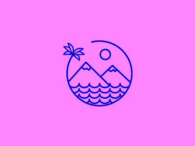 Palm&Waves illustration logo mountain palm pink sale sea simlple stroke sunset vector waves