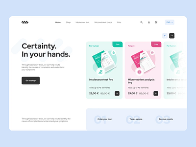 Lab tests landing page animation design e commerce ecommerce health homepage how it works illustration interactions intolerance lab laboratory tests landing medicine mentalstack micronutrients products shop transparent ui