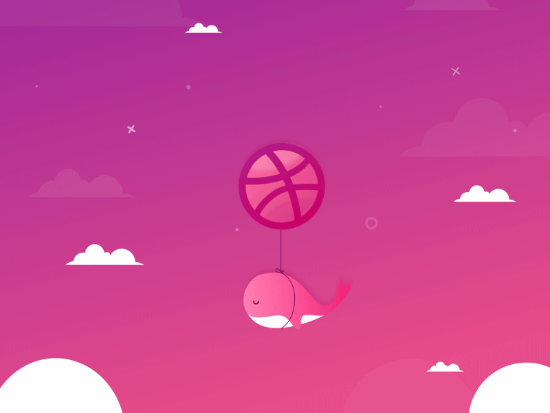 Hello, Dribbble! after effects animation clouds debut dribbble first fly hello sky whale