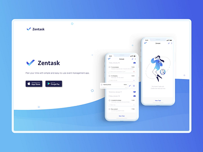 Landing page for mobile app presentation. after effects animation app blue gradient illustration landing page mobile parallax presentation task task management zentask