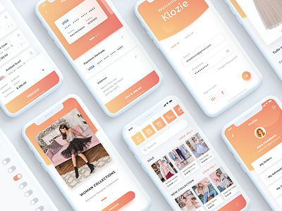 Women's clothing store concept app cart clothes gradient mobile orange order profile shopping smooth store ui ux women