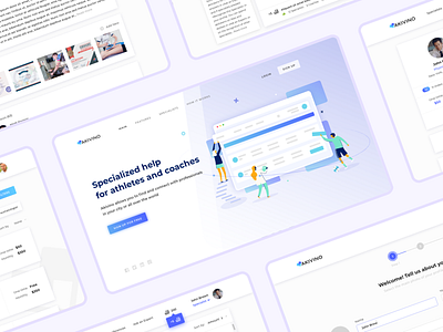 System for sports specialists and athletes akivino athlete coach help illustration landing page medicine specialist sports system training ui ux web