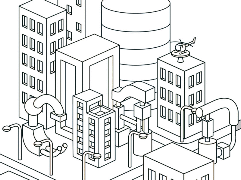 City buildings gif illustration retro