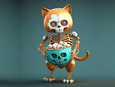 Skeleton kitty with sweets 3d casual design graphic design illustration vector