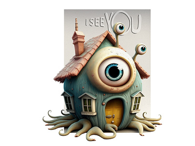 House monster with an EYE 3d casual design graphic design illustration vector