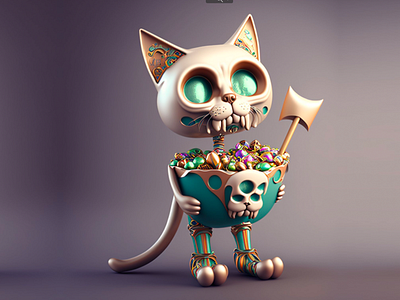 Halloween kitty with sweets 3d casual design graphic design illustration vector