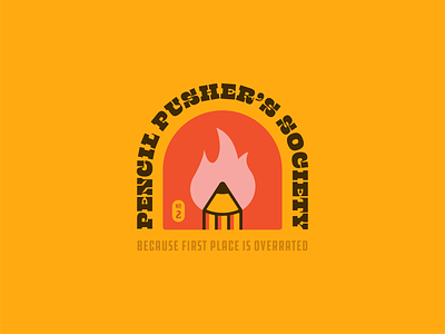Pencil Pusher's Society badge design fire flame illustration illustrator pencil
