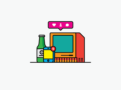Social Drinker beer communication computer flat design illustration illustrator iphone mac notification phone social media socializing