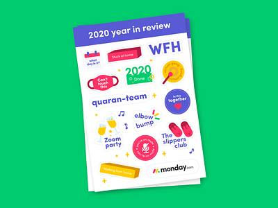 2020 year in review - sticker sheet 2020 branding corona covid19 design fun mute print review slippers sticker sticker design sticker mule sticker set sticker sheet together typography vector wfh