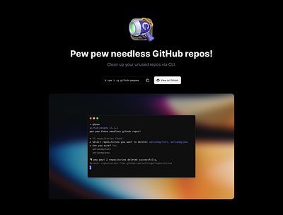 Pew pew needless GitHub repos! dev elegant github gradient logo minimal npm simple tools ui web