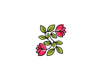 SS Boutique flowers green leaf logo pink rose