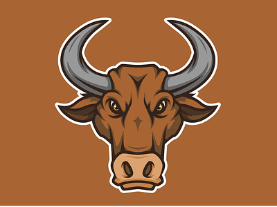 Bull Head Mascot Logo aggresive angry animal beast bull character cow design esport fur game gaming head herbivore horn horned icon illustration logo mad