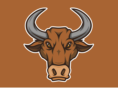 Bull Head Mascot Logo aggresive angry animal beast bull character cow design esport fur game gaming head herbivore horn horned icon illustration logo mad