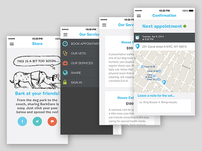 BarkCare app screens app dog ios pet vet
