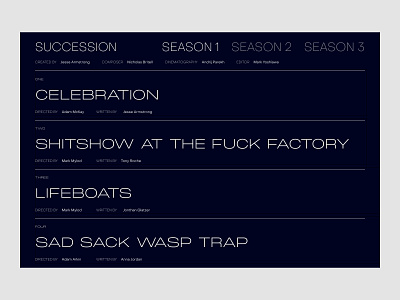 Succession Episode Guide design figma tv typography ui ux web design webflow website