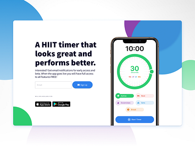 High Intensity Interval Training Timer App app design desktop early access entrepreneur exercise figma fitness app hiit iphone landing page signup timer training ui webdesign workout