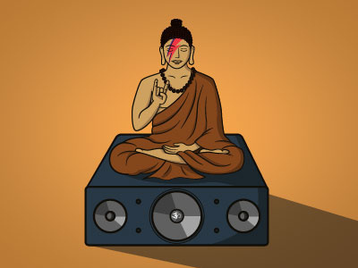 Rockin' Buddha calm cool david bowie illustration lotus meditation monk music peace rock speaker