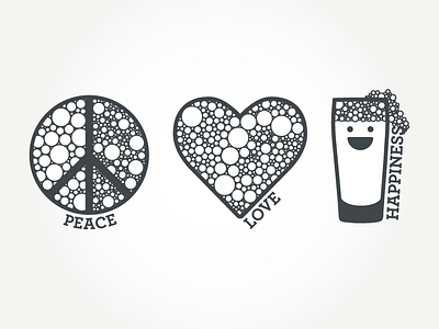 Peace Love Happiness beer bubbles happiness icon love peace symbol