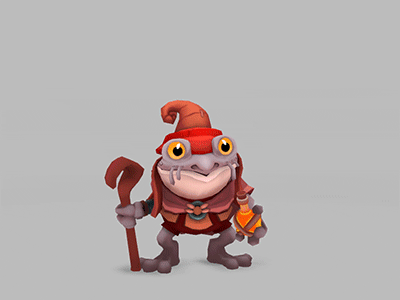 Redfrog plays with the potion 3d animation character frog game legend of solgard low poly mobile red