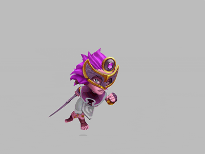 Moon Mage attacks 3d animation character cute design legend of solgard low poly maya purple sword