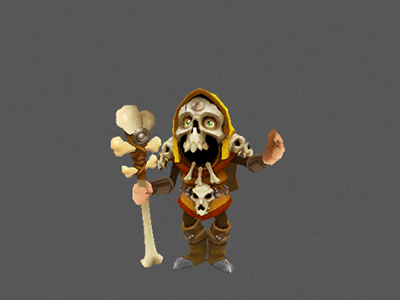 Rattlemage 3d animation character cute design game jump low maya poly skull spin yellow