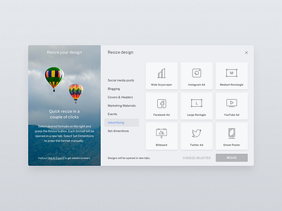 Design Platform Popup cards clean customize edit form icon modal popup resize ui ux web