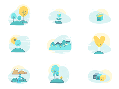 Small Illustrations Set abstract badge colors flat nature trees ui