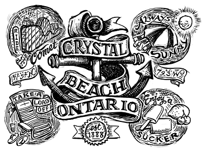 Crystal Beach doodle drawing hand drawn type