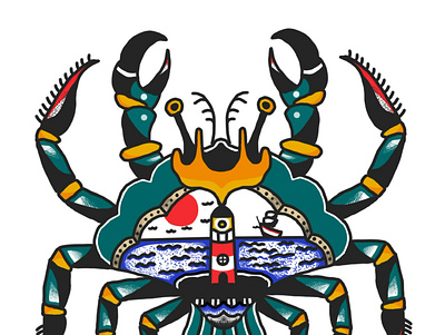 Traditional crab design graphic design illustration